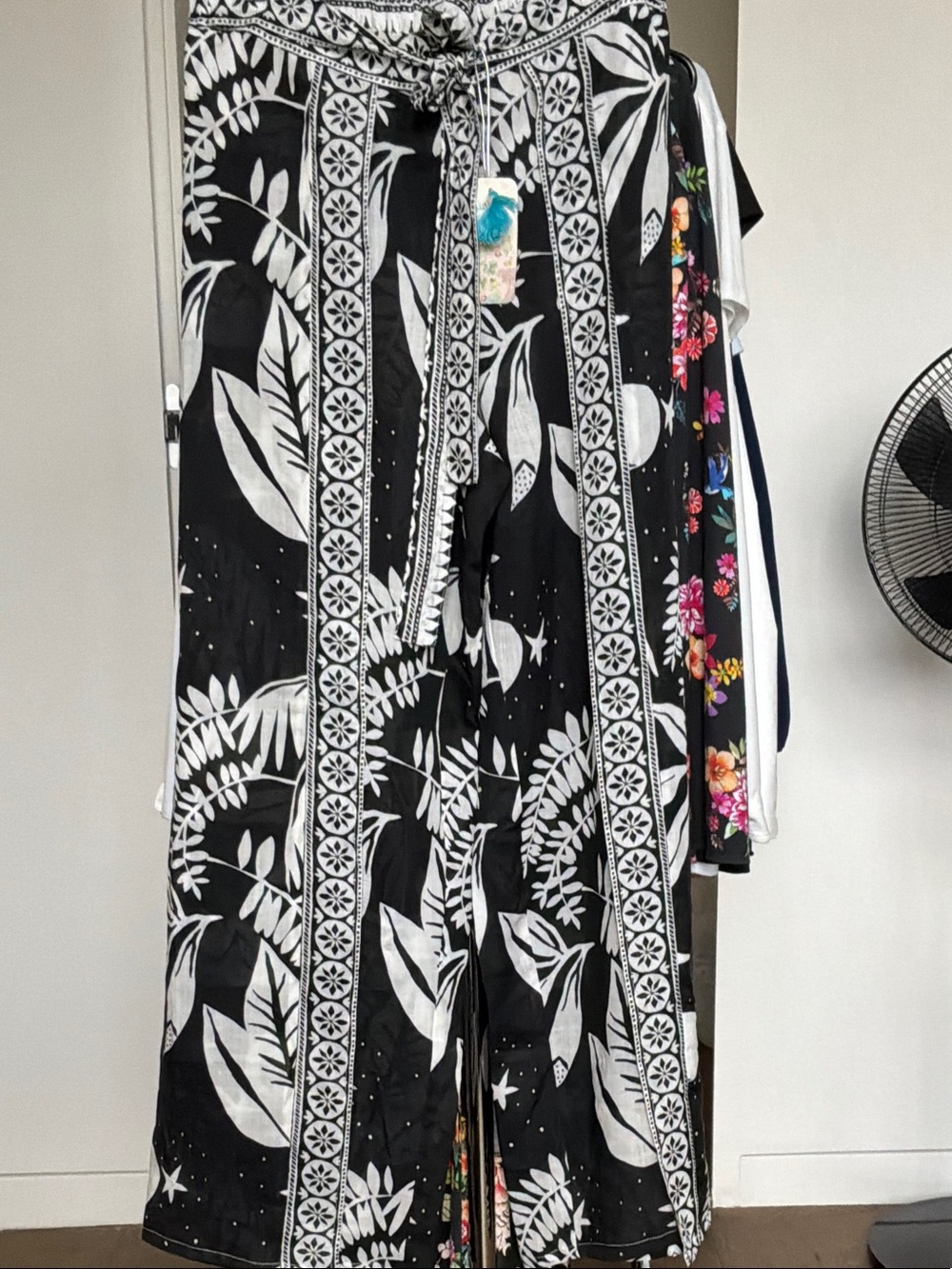 Johnny Was Black & White Printed Wide-Leg Palazzo Pants